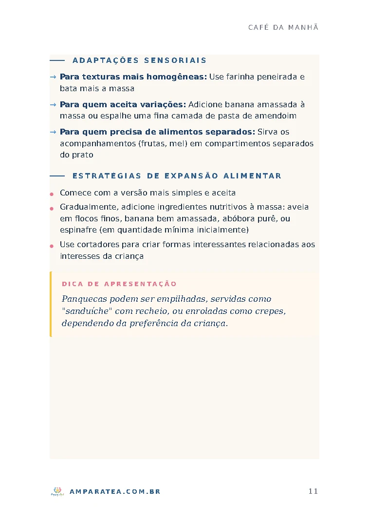Página real do ebook com adaptações sensoriais para panquecas