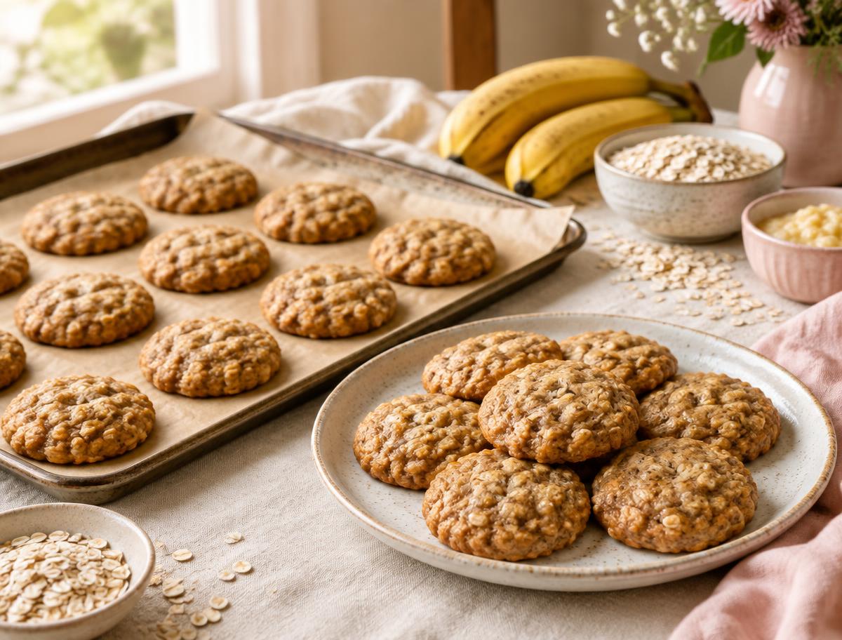 Fotografia ilustrativa de cookies de banana com 2 ingredientes